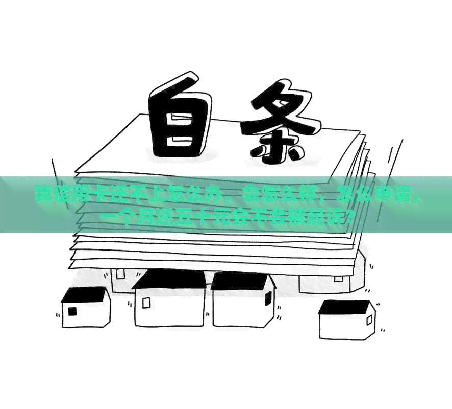 我信用卡还不上怎么办，会怎么样，怎么申请，一个月还五十元会不会被起诉？