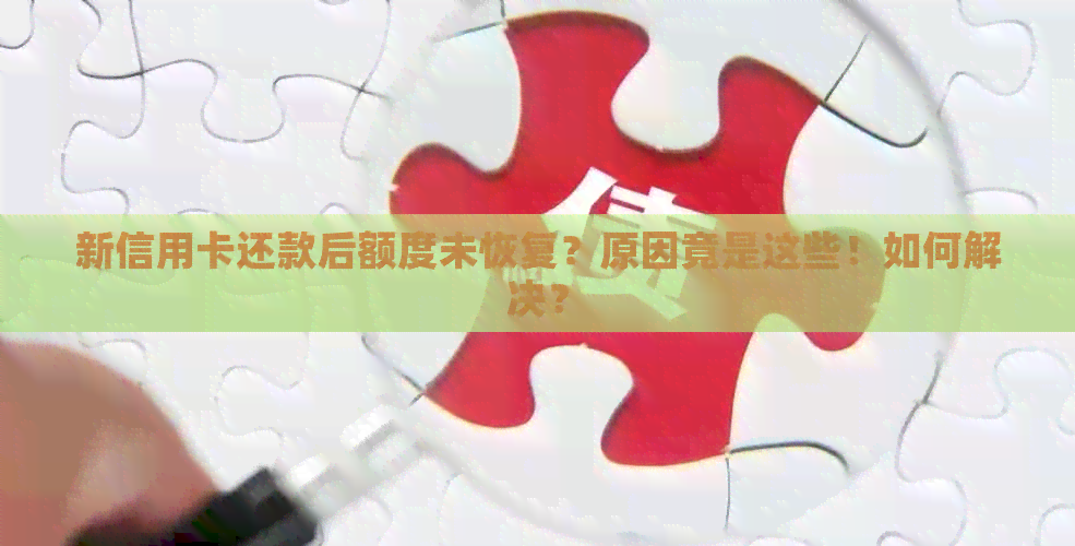 新信用卡还款后额度未恢复？原因竟是这些！如何解决？