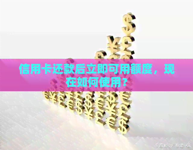 信用卡还款后立即可用额度，现在如何使用？