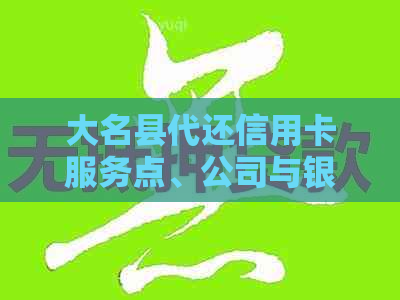 大名县代还信用卡服务点、公司与银行位置信息汇总