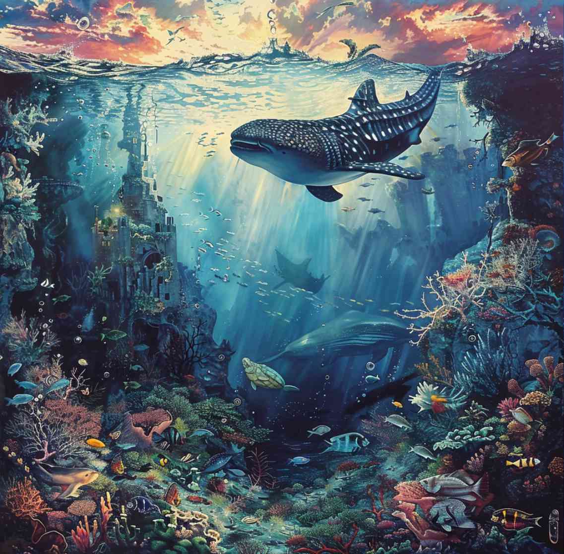 AI创作海底风：创意插画与背景制作，打造奇幻海底世界画作