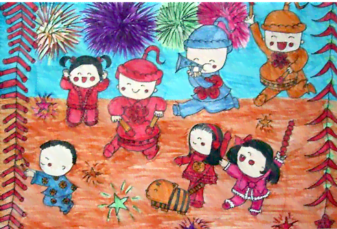 全家福绘画素材：四口之家馨创意画画资源大     