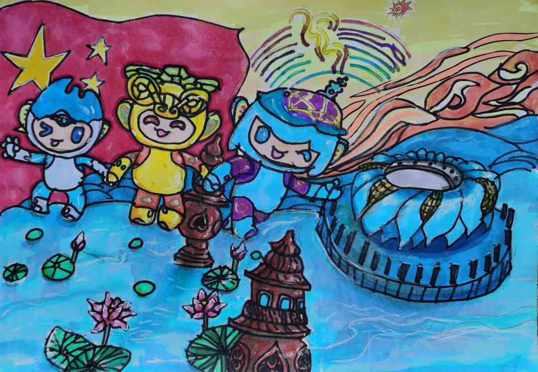 亚运主题AI创作作品：涵绘画与多元艺术展现亚运会主题