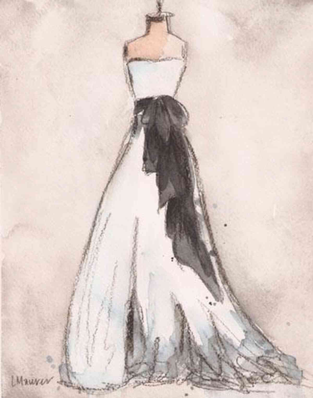 手绘水彩婚纱礼服：时插画素材，笔尖下的浪漫婚纱图片集