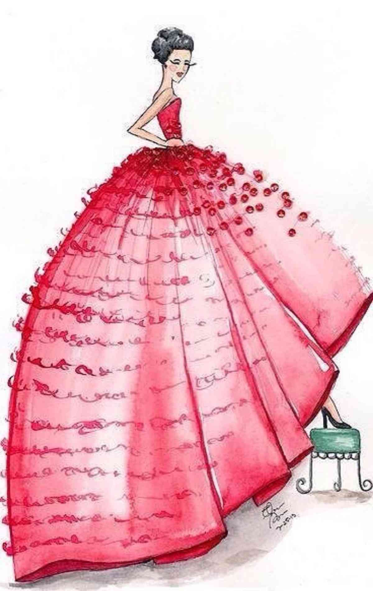手绘水彩婚纱礼服：时插画素材，笔尖下的浪漫婚纱图片集