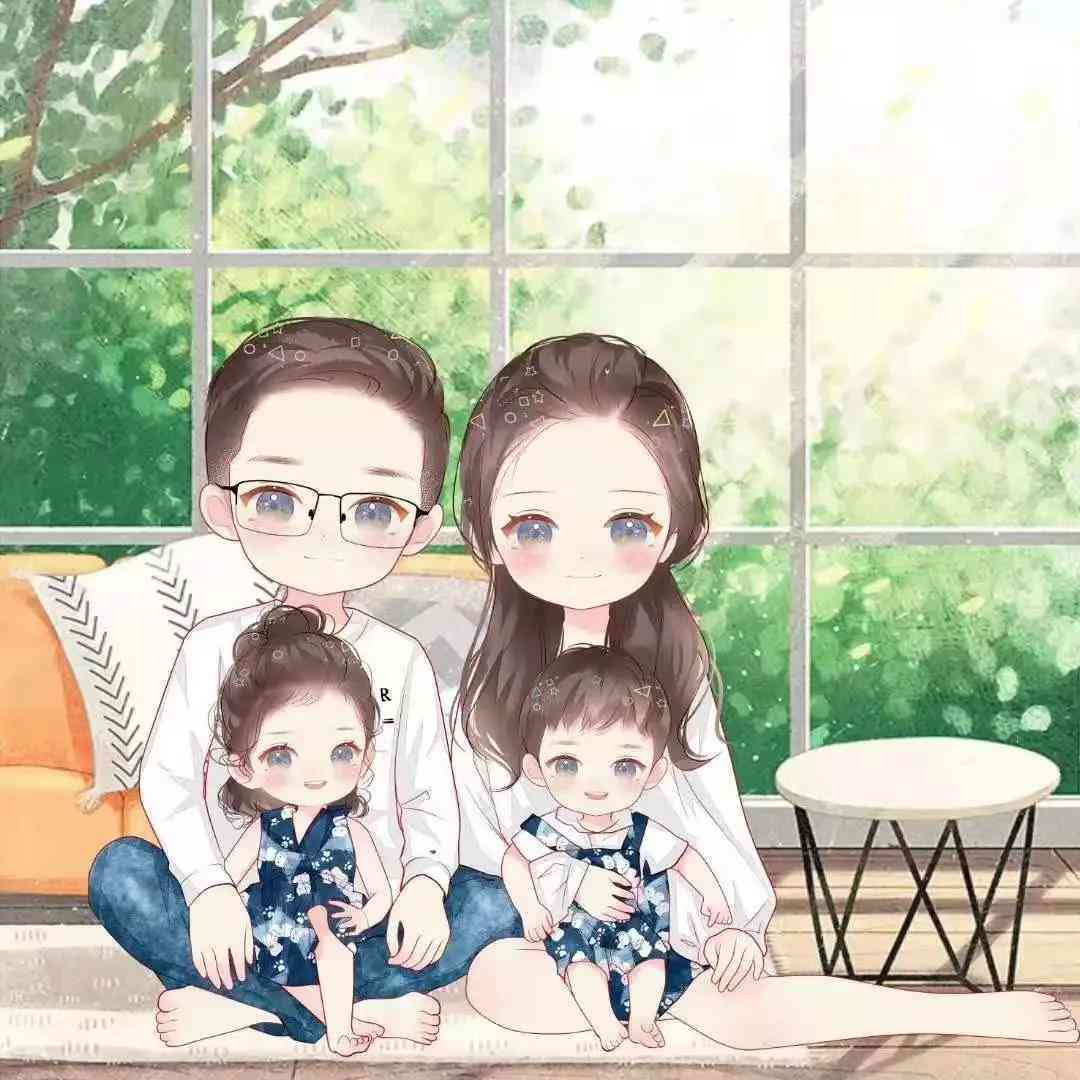 一家三口福卡通手绘全家福头像及四口笔画图片素材集