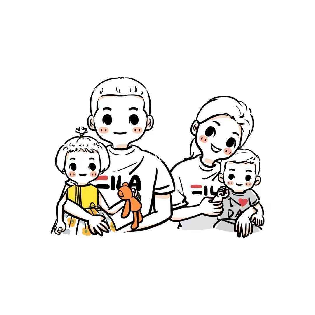 一家四口馨全家福：手绘福头像大全，三口馨爱意笔画集锦