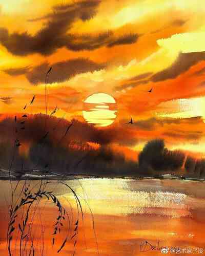 抖音上的水彩风景画画法：教你绘制梦幻山水与浪漫夕阳美景