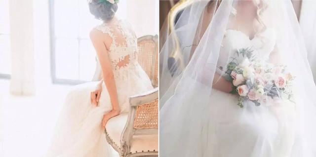 结婚情侣婚纱照背影图片：婚礼素材中新娘的婚纱浪漫瞬间
