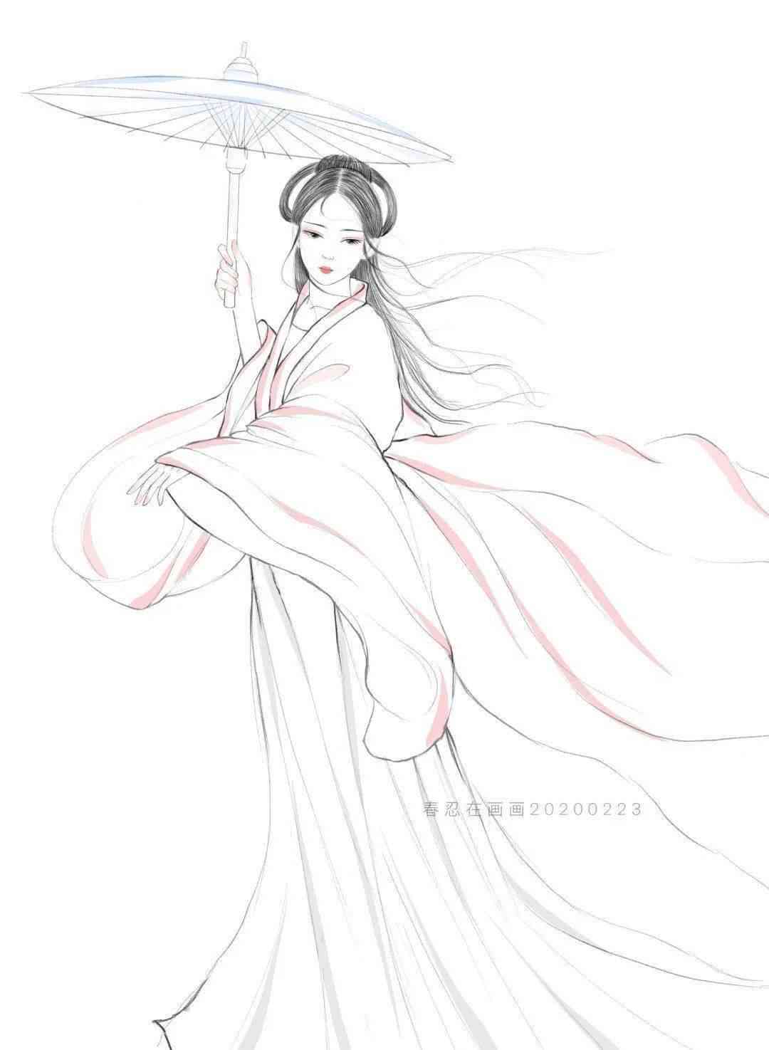 国风插画：汉服人物绘画素材，融合古风水彩笔画，抖音热门抄报中国传统文化