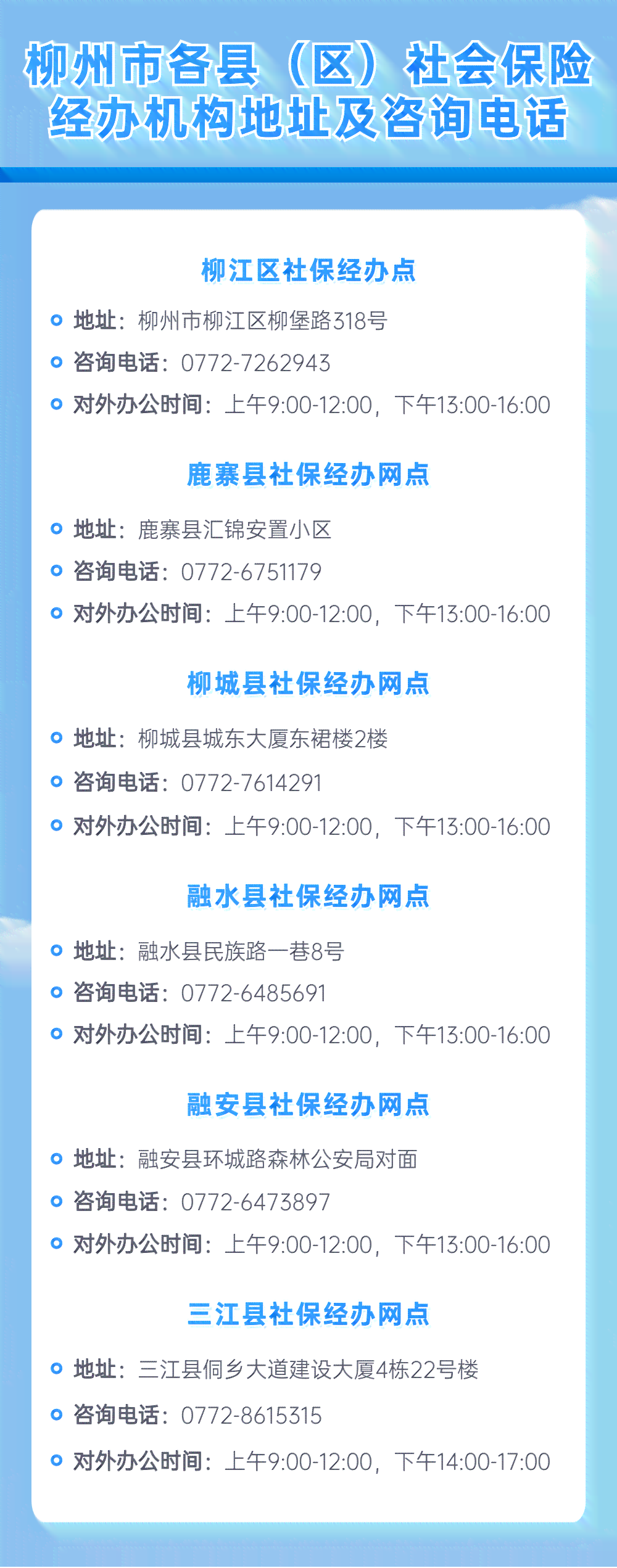 柳州市柳城县工伤认定中心详细地址及联系电话：柳城人力资源社会保障信息