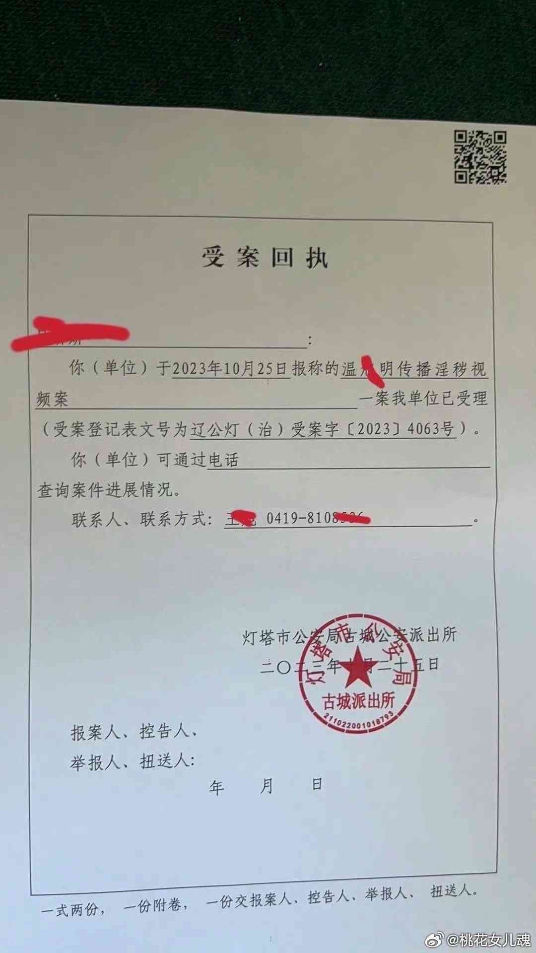 公安局正式报案证明及案件受理凭证