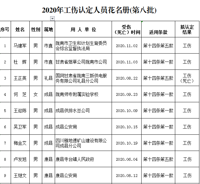 认定工伤人员名单