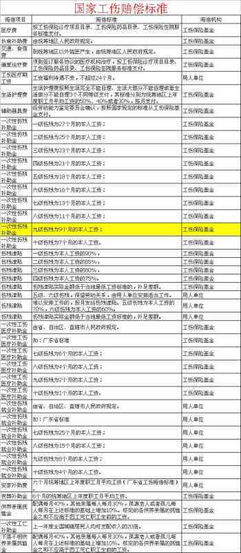节工伤九级赔偿多少钱
